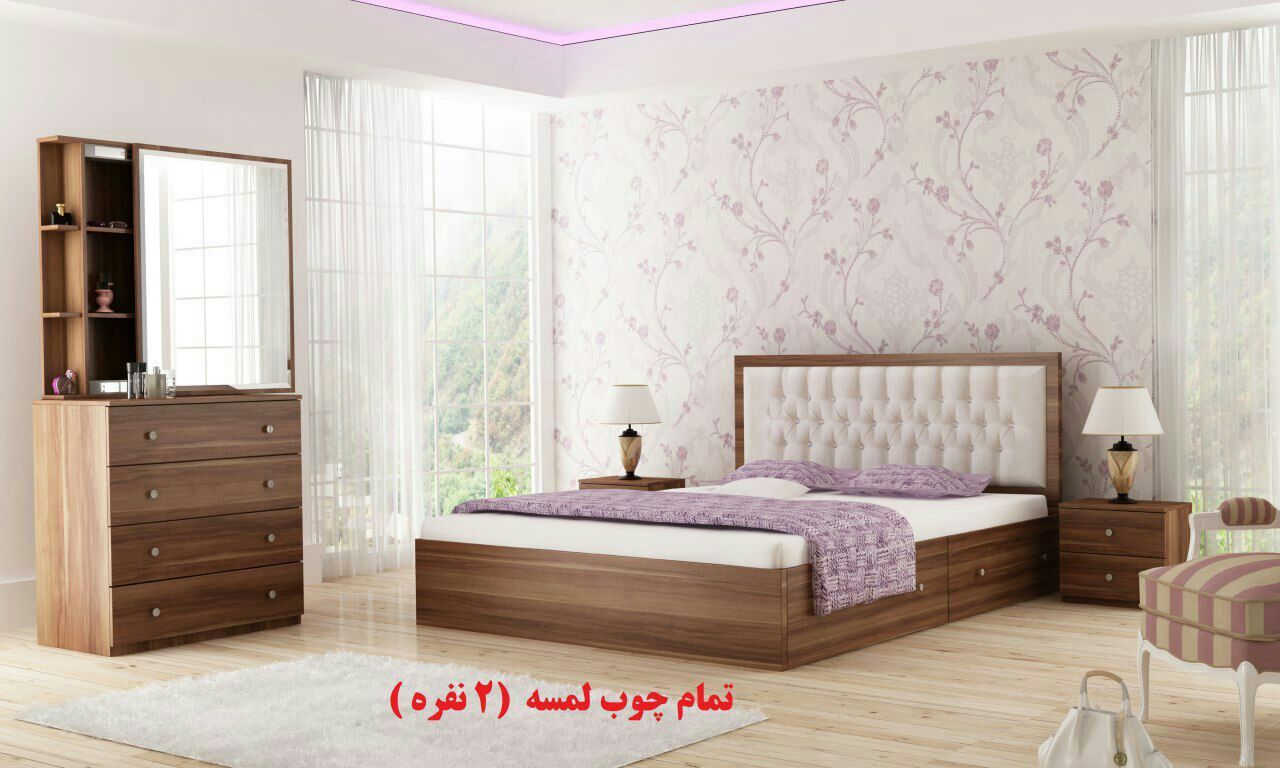 تخت خواب دونفره مدل چوب لمسه سایز 160*200 سانتی متر